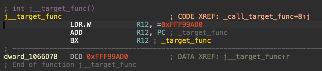 Stub to the target function
